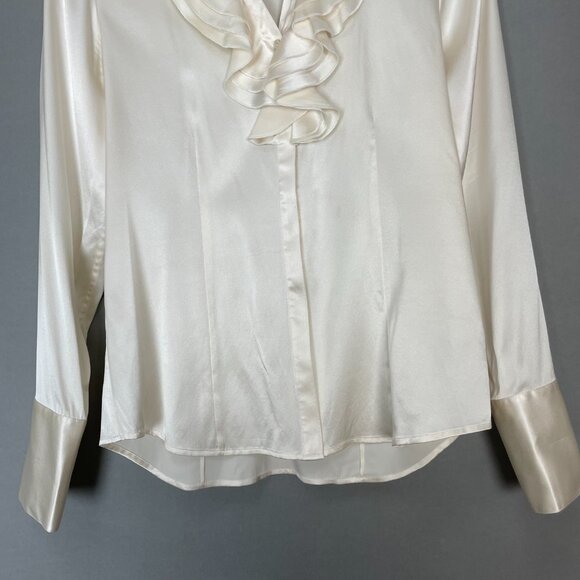 Paperwhite Silk Blouse Stretch Cream White Size 4 Top Ruffle Collar‎ Button-Up - Picture 5 of 16